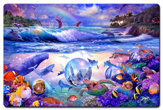 Tomorrow's Dreams Vintage Sign, Ocean and Beach, Metal Sign, Wall Art, 24 X 16 Inches