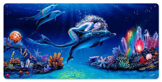 Dreaming Crystals Vintage Sign, Ocean and Beach, Metal Sign, Wall Art, 24 X 12 Inches