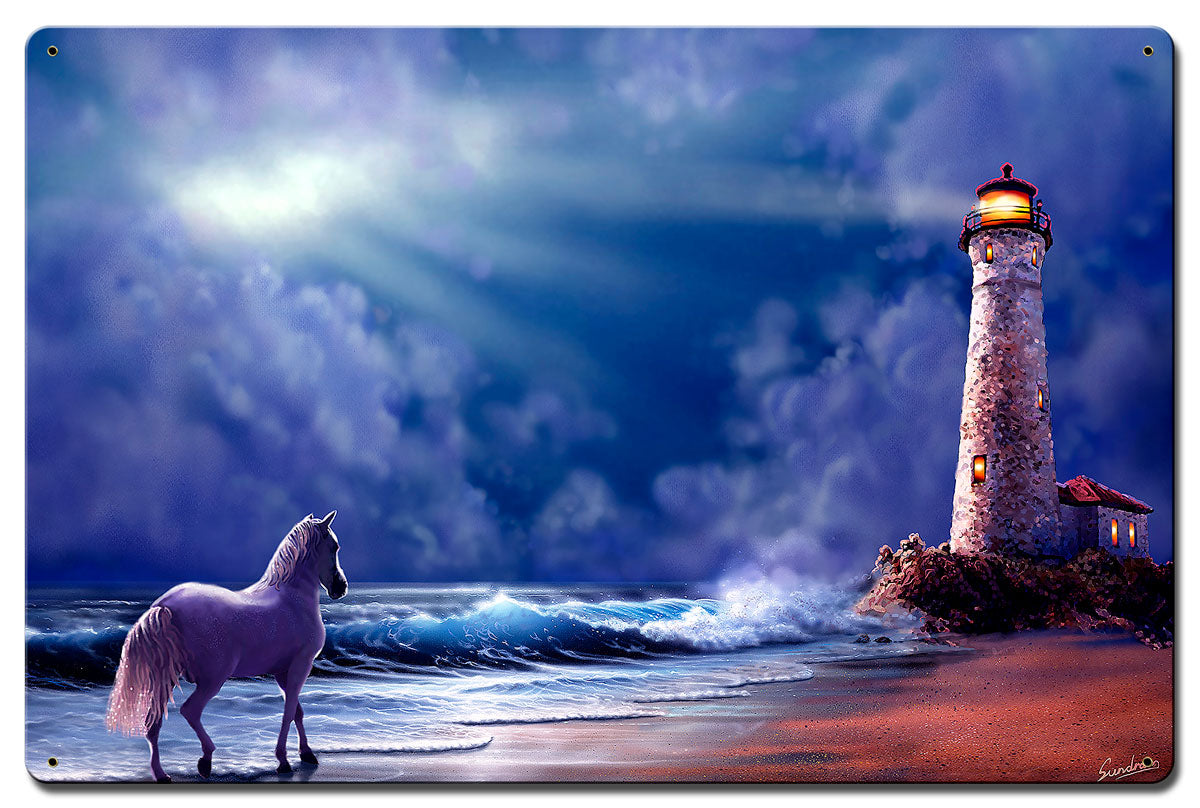 Lighthouse Storm Vintage Sign, Ocean and Beach, Metal Sign, Wall Art, 16 X 24 Inches