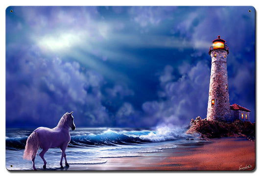 Lighthouse Storm Vintage Sign, Ocean and Beach, Metal Sign, Wall Art, 16 X 24 Inches