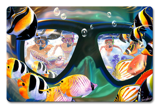 Snorkel Heaven Vintage Sign, Ocean and Beach, Metal Sign, Wall Art, 12 X 18 Inches