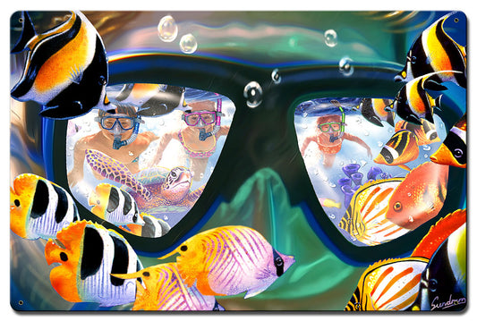 Snorkel Heaven Vintage Sign, Ocean and Beach, Metal Sign, Wall Art, 16 X 24 Inches