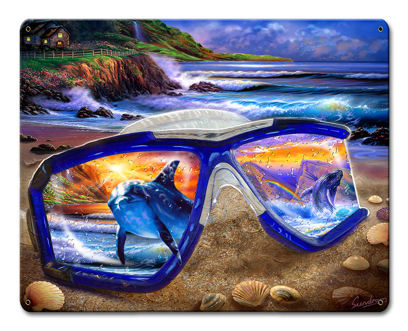 Snorkel Seashore Vintage Sign, Ocean and Beach, Metal Sign, Wall Art, 12 X 15 Inches