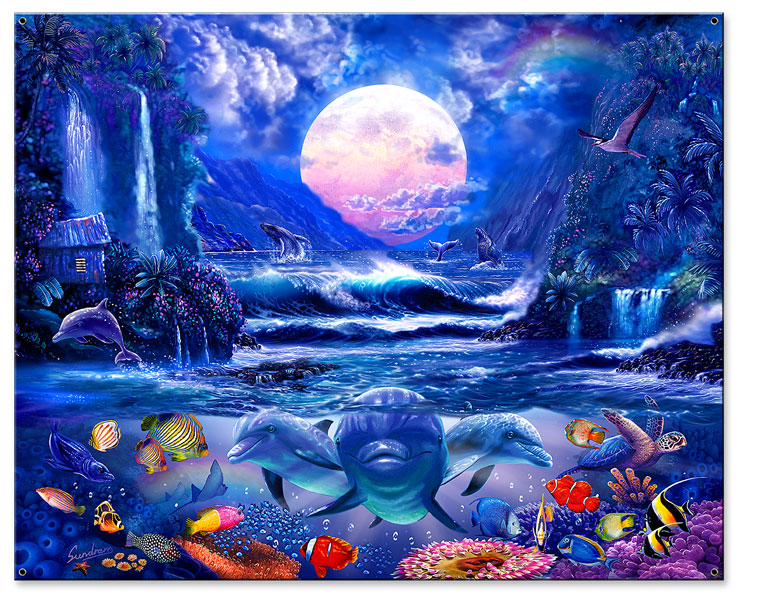 Moonlight Oasis Vintage Sign, Ocean and Beach, Metal Sign, Wall Art, 17 X 13 Inches