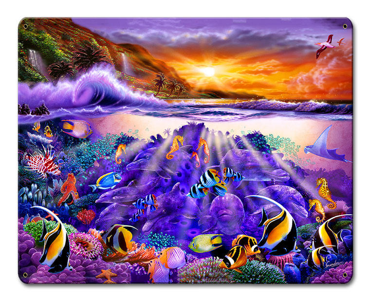 Dolphin Monument Vintage Sign, Ocean and Beach, Metal Sign, Wall Art, 12 X 15 Inches