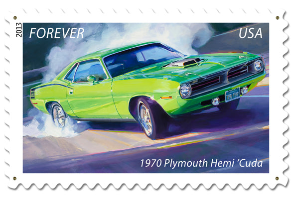 Hemi Cuda Stamp Vintage Sign, Automotive, Metal Sign, Wall Art, 36 X 24 Inches