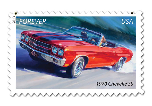 Chevelle Stamp Vintage Sign, US Postal Service, Metal Sign, Wall Art, 18 X 12 Inches