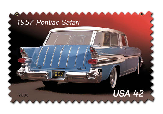 Pontiac Safari Postage Stamp Vintage Sign, US Postal Service, Metal Sign, Wall Art, 18 X 12 Inches