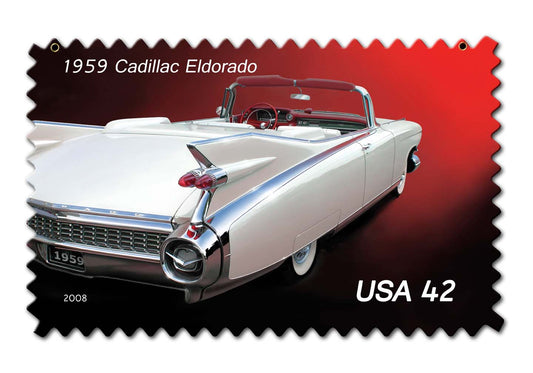 Cadillac POstage Stamp Vintage Sign, US Postal Service, Metal Sign, Wall Art, 18 X 12 Inches