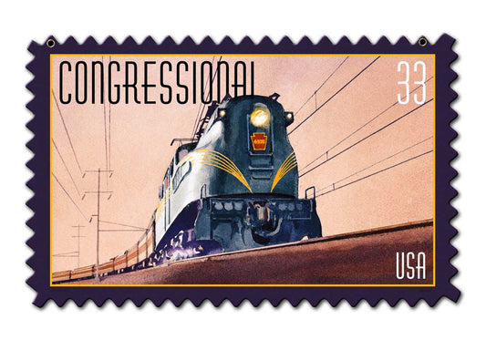 Congressional Train Stamp Vintage Sign, US Postal Service, Metal Sign, Wall Art, 18 X 12 Inches