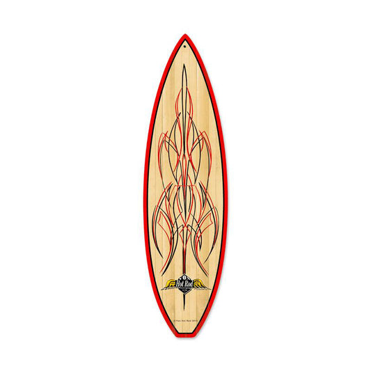 Wood Pinstripe Surfboard, Automotive, Metal Sign, Wall Art, 6 X 22 Inches