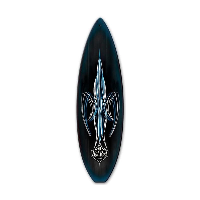 Von Hot Rod Black Surfboard, Automotive, Metal Sign, Wall Art, 6 X 22 Inches