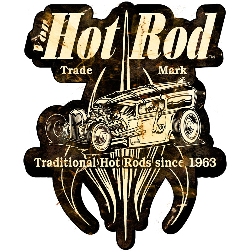 Von Hot Rod Surf Shop, Automotive, Metal Sign, Wall Art, 16 X 15 Inches
