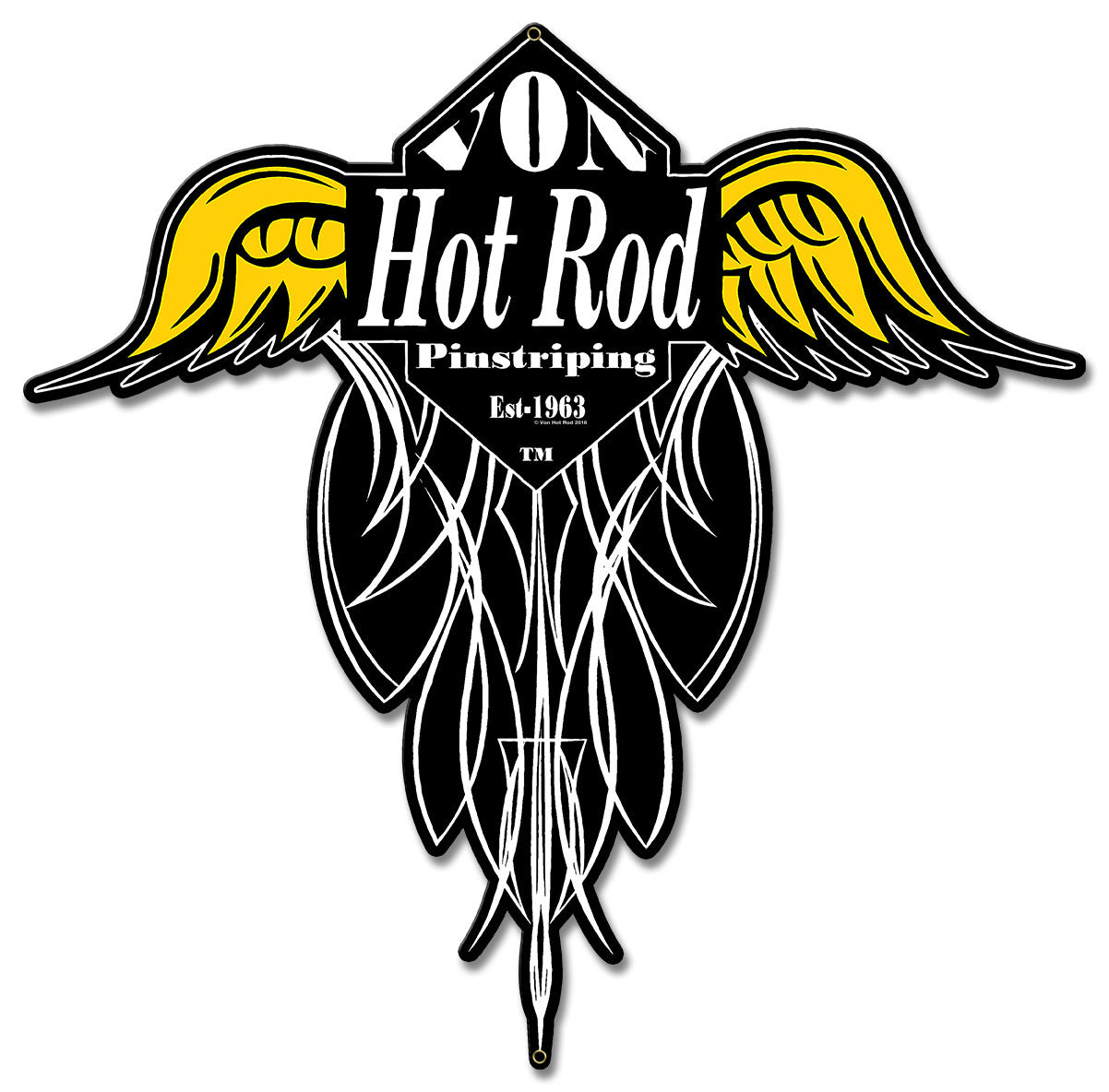 Von Hot Rod Wings Pinstriping, Automotive, Metal Sign, Wall Art, 16 X 15 Inches
