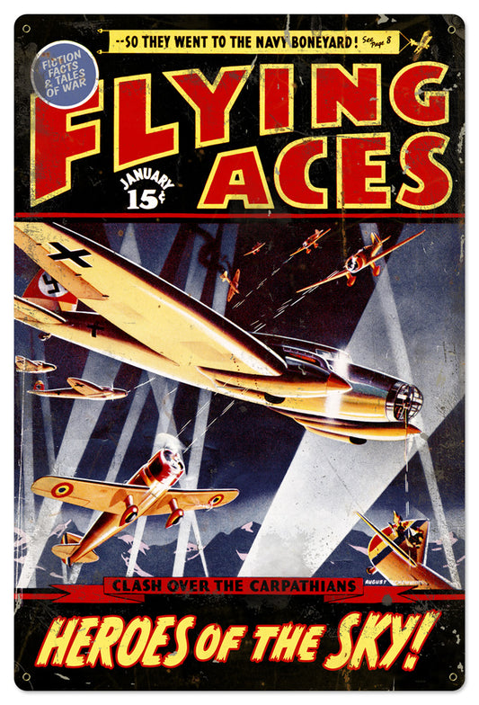 Flying Aces Vintage Sign, Aviation, Metal Sign, Wall Art, 24 X 36 Inches