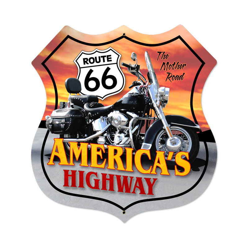 Route 66 Motorcycle Vintage Sign, Street Signs, Metal Sign, Wall Art, 28 X 28 Inches