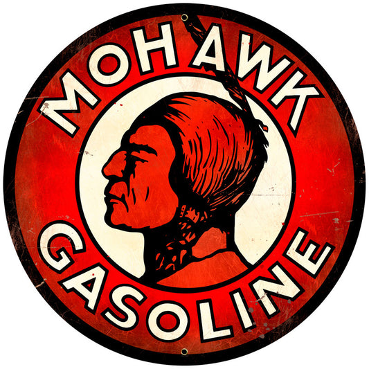 Mohawk Gasoline Vintage Sign, Oil & Petro, Metal Sign, Wall Art, 28 X 28 Inches
