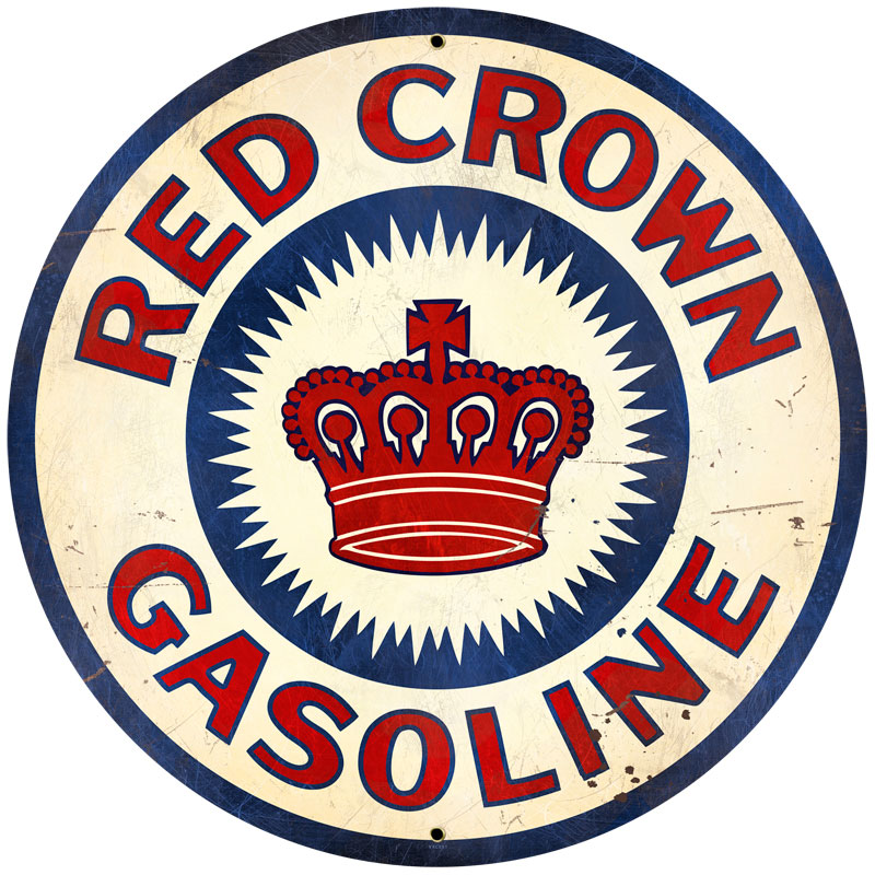 Red Crown Gasoline Vintage Sign, Oil & Petro, Metal Sign, Wall Art, 28 X 28 Inches