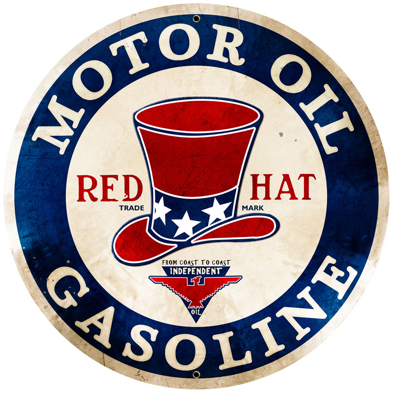 Red Hat Gasoline Vintage Sign, Oil & Petro, Metal Sign, Wall Art, 28 X 28 Inches