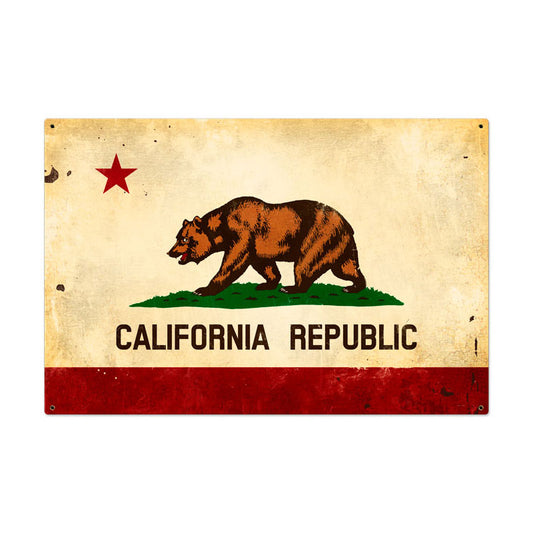 California Flag Vintage Sign, Home & Garden, Metal Sign, Wall Art, 36 X 24 Inches