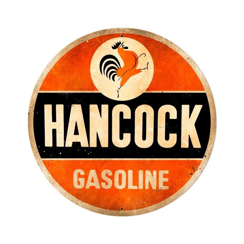 Hancock Old School Gasoline Vintage Sign, Oil & Petro, Metal Sign, Wall Art, 42 X 42 Inches