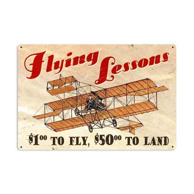Flying Lessons Vintage Sign, Aviation, Metal Sign, Wall Art, 36 X 24 Inches