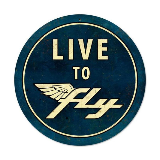 Live To Fly Vintage Sign, Aviation, Metal Sign, Wall Art, 28 X 28 Inches