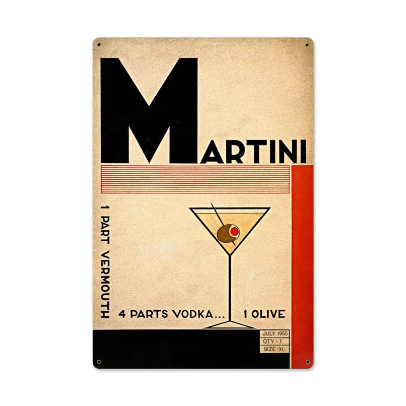 Martini Deco Vintage Sign, Humor, Metal Sign, Wall Art, 24 X 36 Inches
