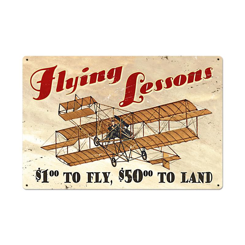 Flying Lessons Vintage Sign, Aviation, Metal Signs, Wall Art, 36 X 24 Inches