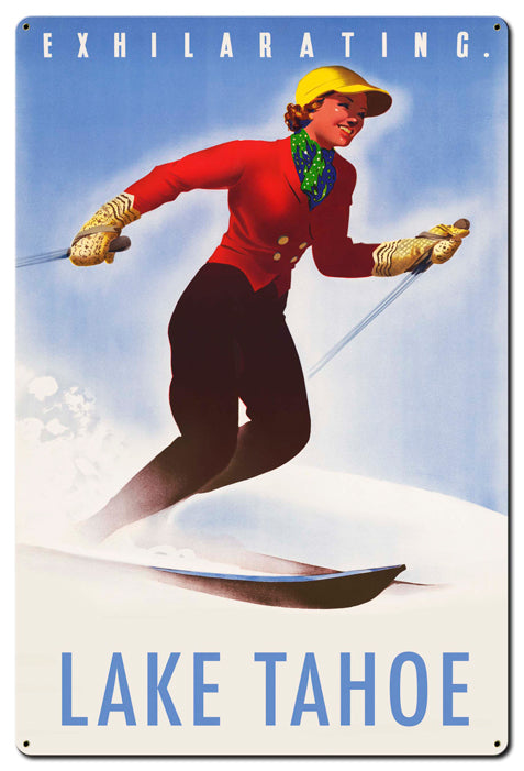 Exhilarating Lake Tahoe Vintage Sign, Travel, Metal Sign, Wall Art, 24 X 36 Inches