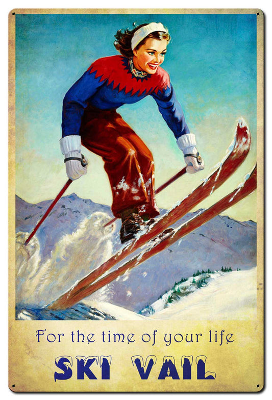 Ski Vail Time Of Life Vintage Sign, Travel, Metal Sign, Wall Art, 24 X 36 Inches