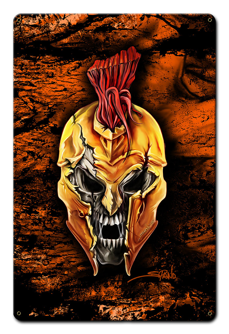 Spartan Skull Vintage Sign, Automotive, Metal Sign, Wall Art, 12 X 18 Inches