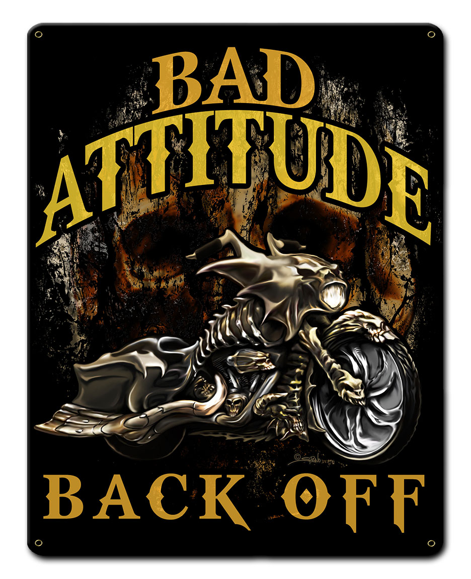 Bad Attitude Bad Ass Bagger Vintage Sign, Automotive, Metal Sign, Wall Art, 12 X 15 Inches