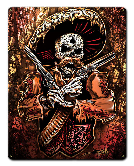 MEXICAN GUN FIGHTER Vintage Sign, Automotive, Metal Sign, Wall Art, 12 X 15 Inches