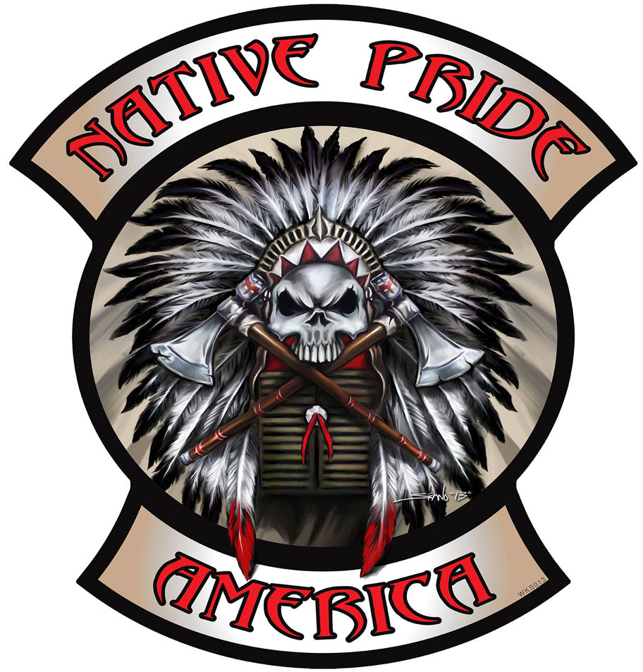 Native Pride Indian Skull, Automotive, Metal Sign, Wall Art, 26 X 24 Inches