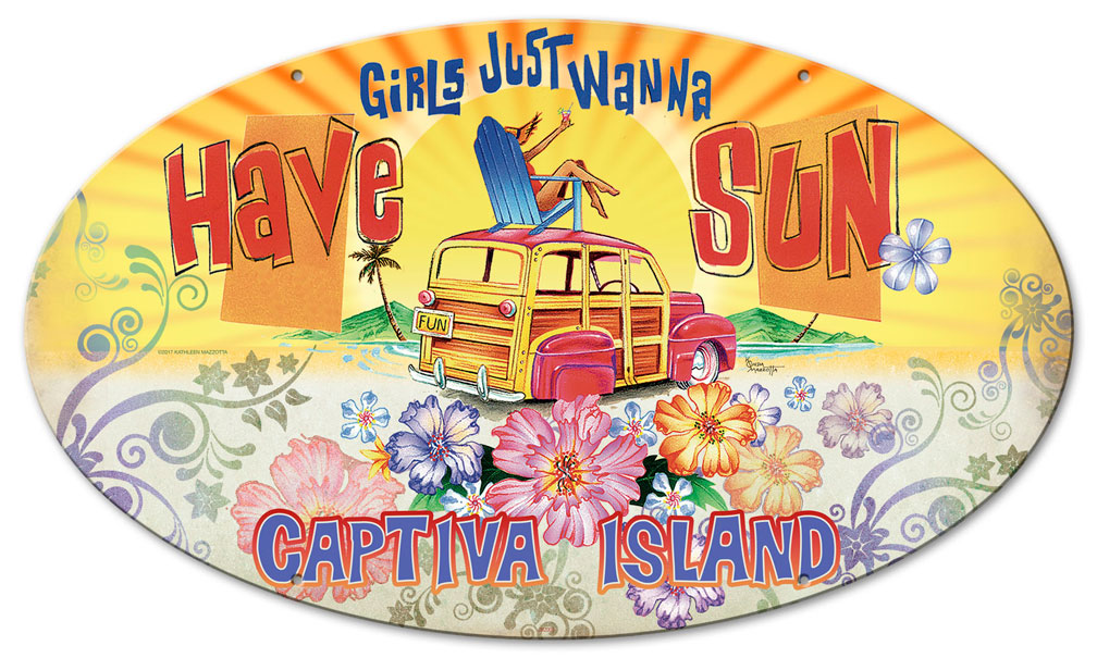 Girls Wanna Sun Vintage Sign, Oil & Petro, Metal Sign, Wall Art, 24 X 14 Inches