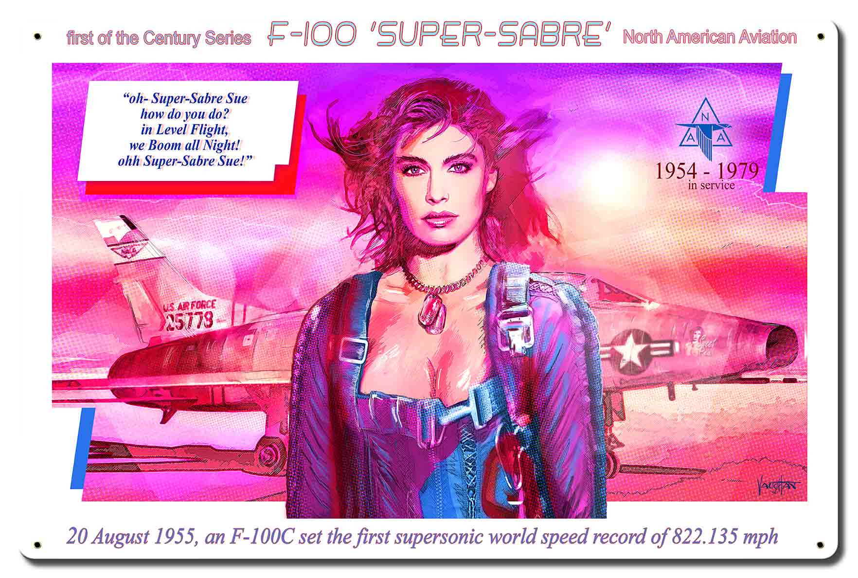 F-100 Super Sabre Sue Vintage Sign, Aviation, Metal Sign, Wall Art, 24 X 16 Inches