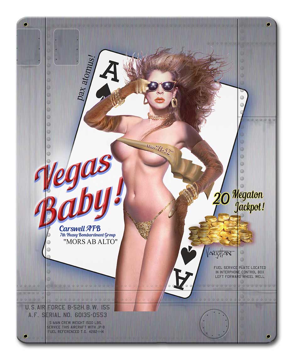 Vegas Baby Air Force Pinup Vintage Sign, Oil & Petro, Metal Sign, Wall Art, 12 X 15 Inches