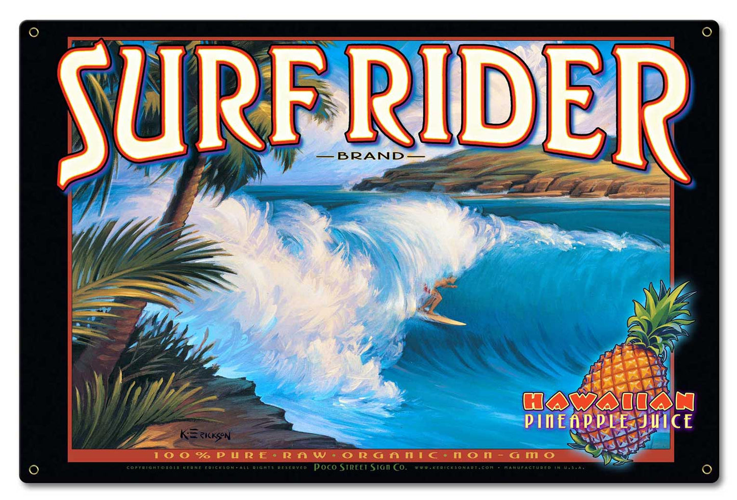 Surf Rider Vintage Sign, Oil & Petro, Metal Sign, Wall Art, 24 X 16 Inches