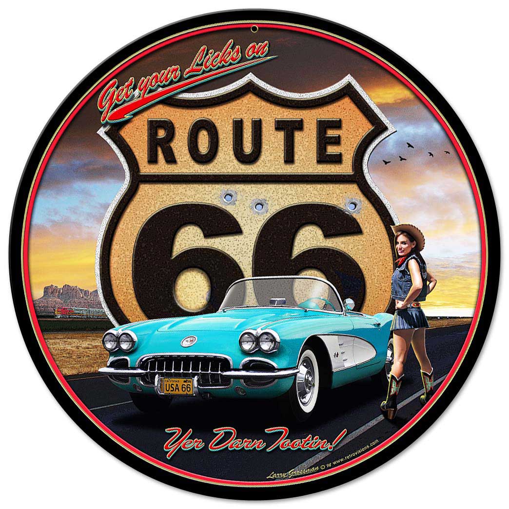 Route 66 Vintage Sign, Street Signs, Metal Sign, Wall Art, 14 X 14 Inches