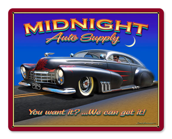 MIDNIGHT AUTO SUPPLY Vintage Sign, Automotive, Metal Sign, Wall Art, 15 X 12 Inches