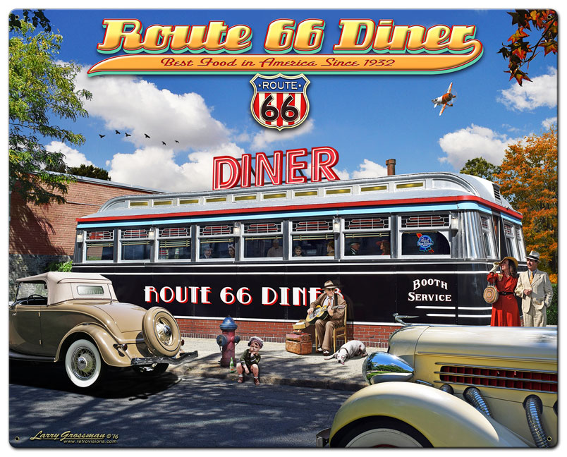 1936 Route 66 Diner, Street Signs, Metal Sign, Wall Art, 24 X 30 Inches
