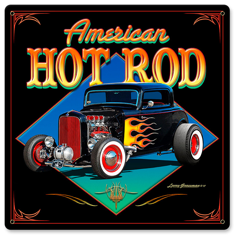 American Hot Rod '32, Automotive, Metal Sign, Wall Art, 12 X 12 Inches