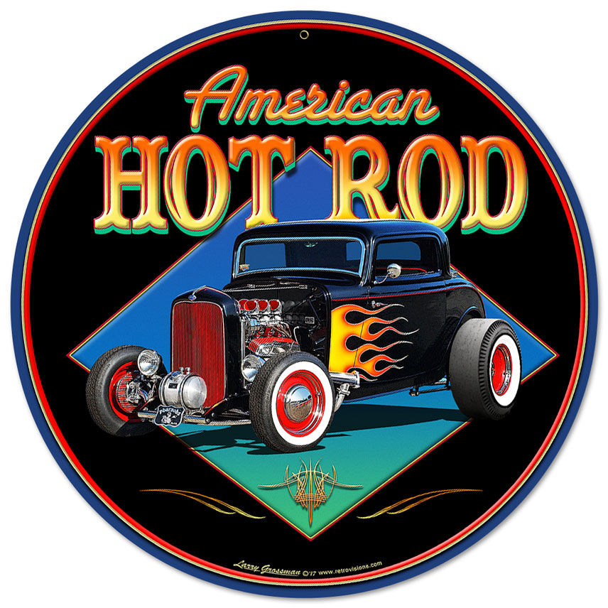 American Hot Rot '32, Automotive, Metal Sign, Wall Art, 14 X 14 Inches