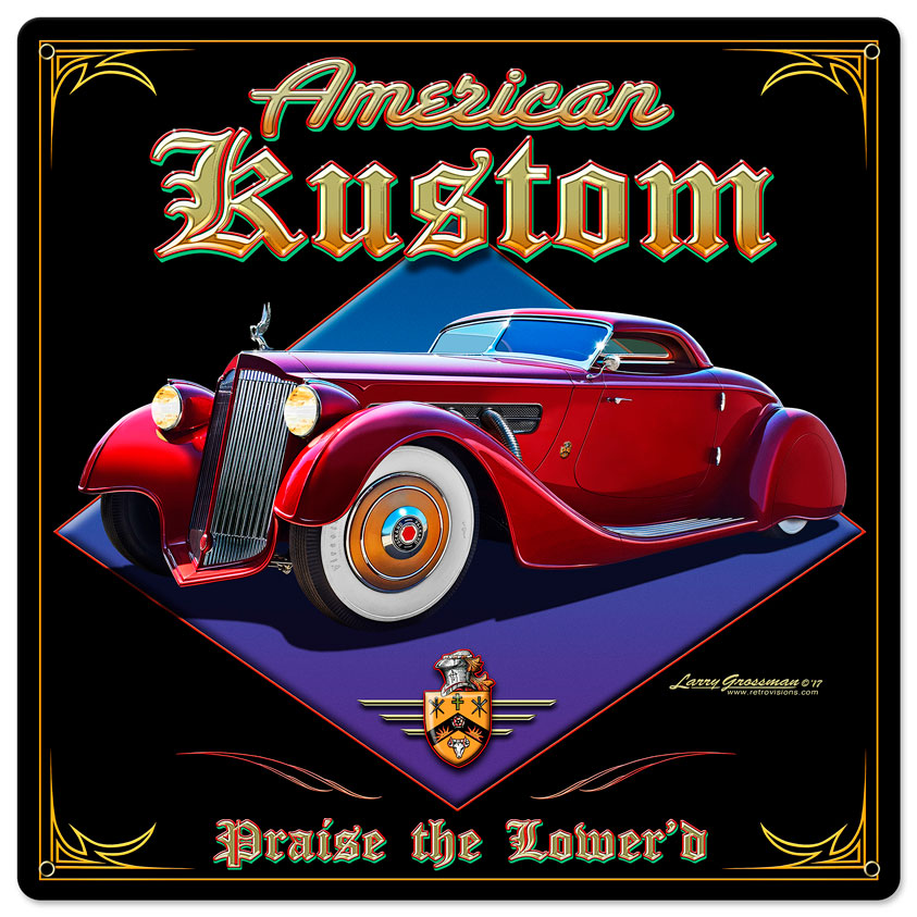 American Kustom, Automotive, Metal Sign, Wall Art, 24 X 24 Inches