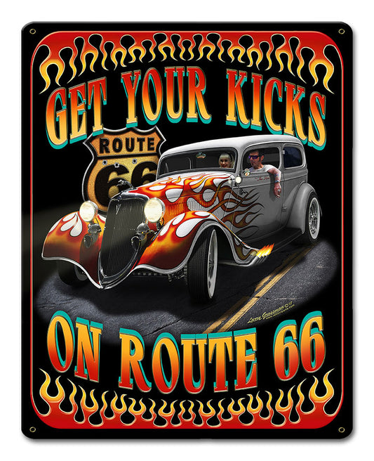 Kicks on Rt. 66, Automotive, Metal Sign, Wall Art, 15 X 12 Inches
