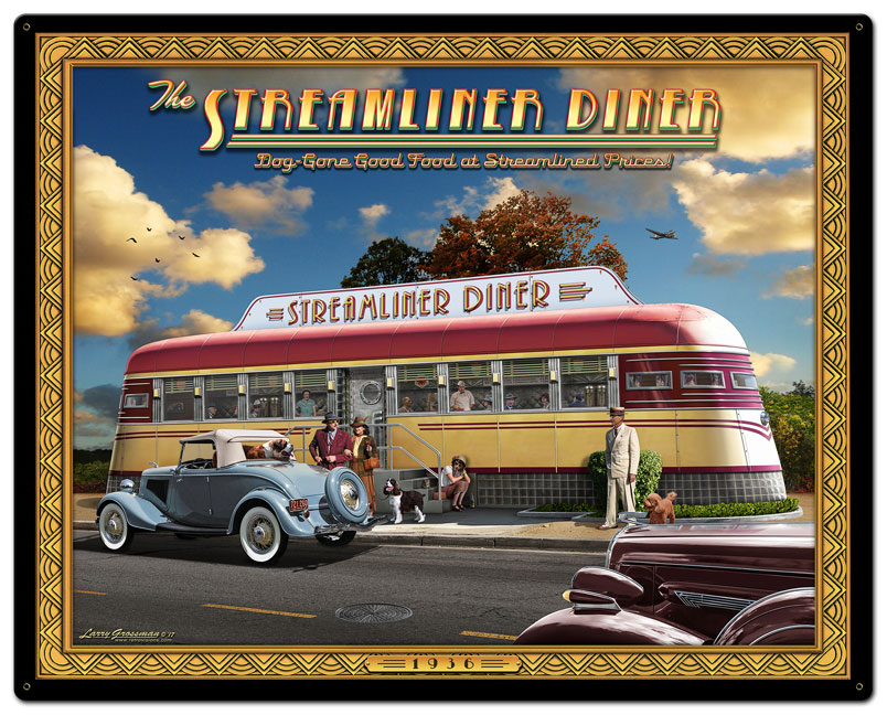 1936 Streamliner Diner, Automotive, Metal Sign, Wall Art, 30 X 24 Inches