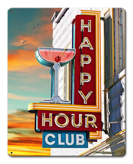 Happy Hour Club Vintage Sign, Automotive, Metal Sign, Wall Art, 12 X 15 Inches