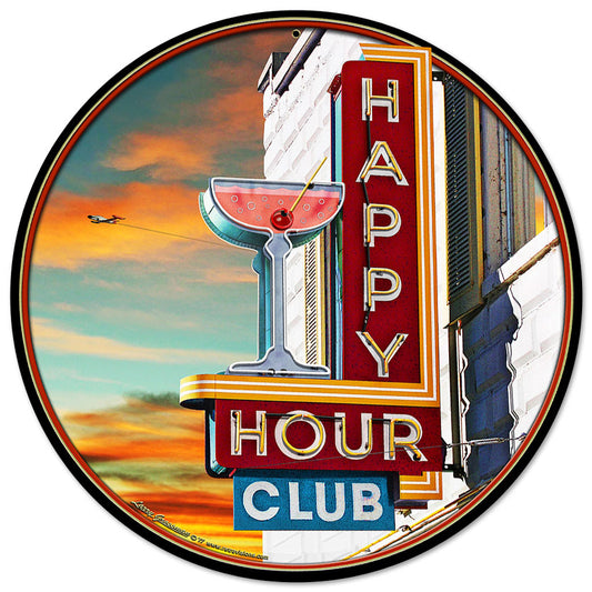 Happy Hour Club Vintage Sign, Automotive, Metal Sign, Wall Art, 14 X 14 Inches
