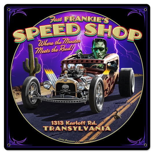 Frankie's Speed Shop Vintage Sign, Automotive, Metal Sign, Wall Art, 24 X 24 Inches